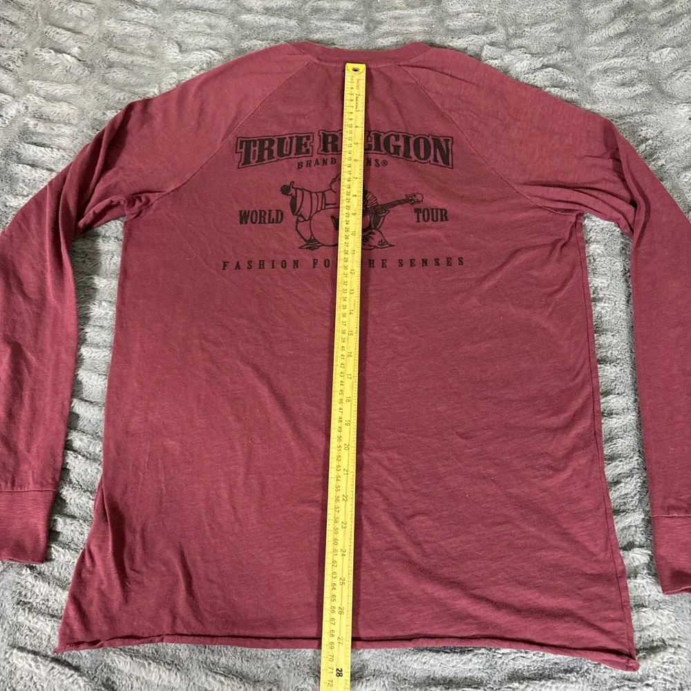 True Religion Mens Burgundy Long Sleeve Henley Graphic T-Shirt L MJR8R77UZ USA